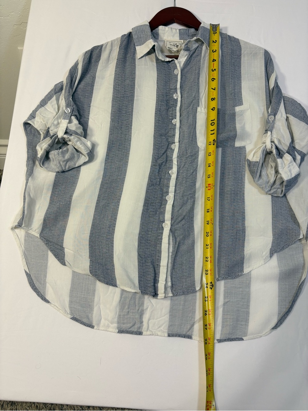Style Rack Vertical Stripe Button-Down Shirt in Blue & White